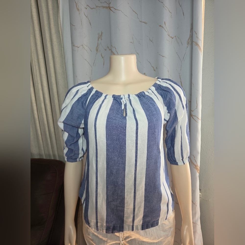 Young Fabulous & Broke Navy and White Striped Peasant Blouse
